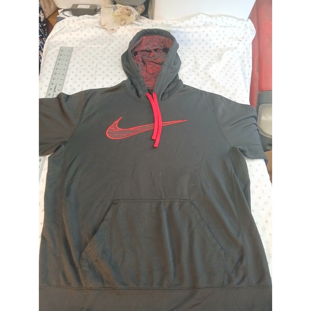 Nike Red Swoosh Therma-Fit Black Hoodie Men Size L